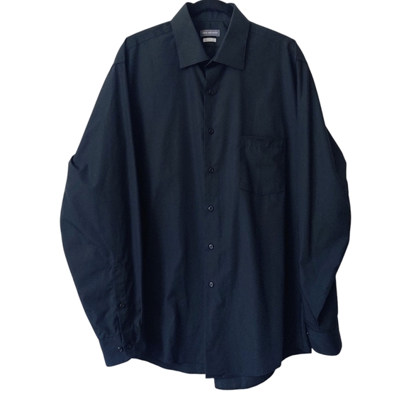VAN HEUSEN Wrinkle Free Button Down Shirt L 16/16.5 34/35 Regular Black Mens - Picture 1 of 9